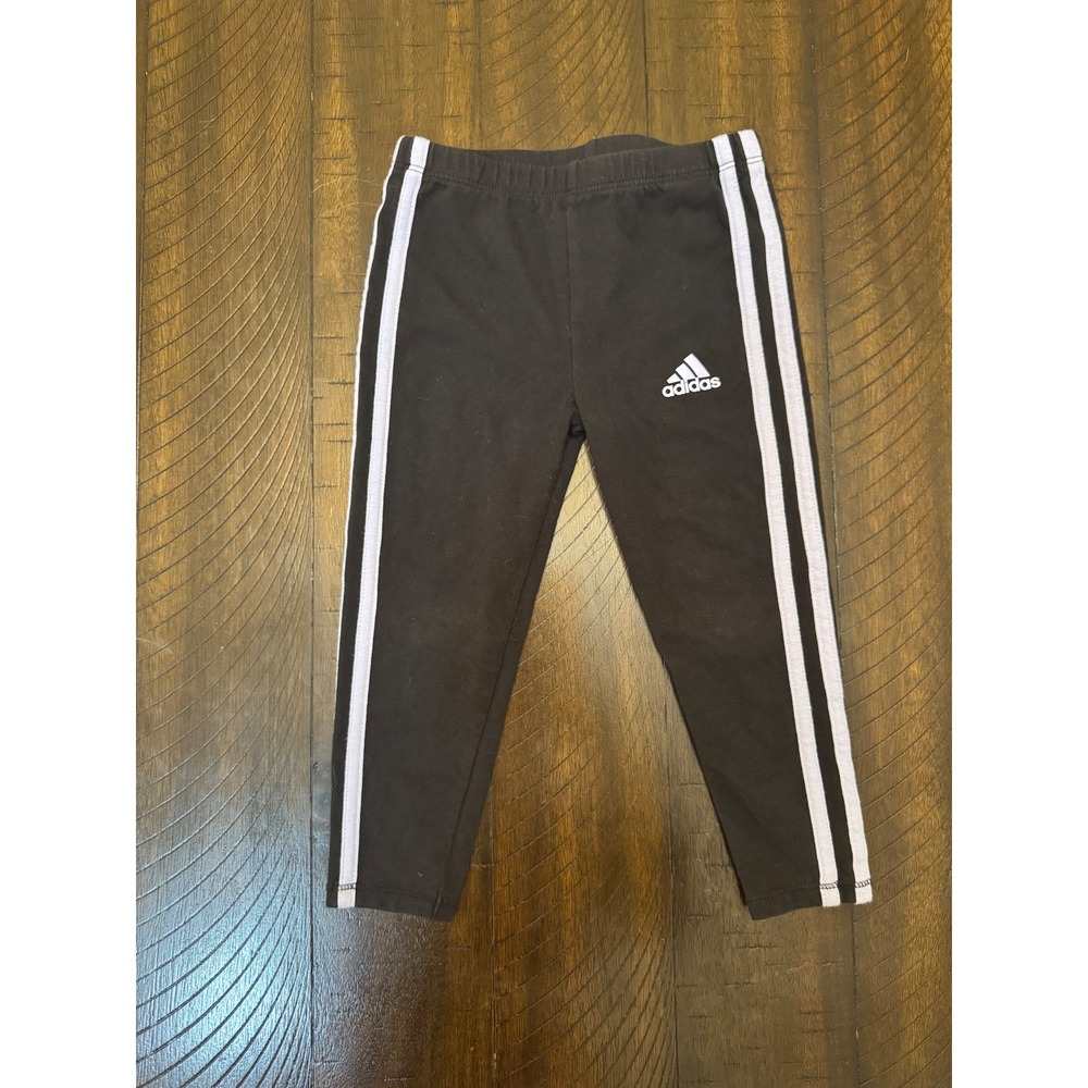 Adidas Girls Black White 3-Stripe Cotton Blend‎ Active Leggings Size 3T